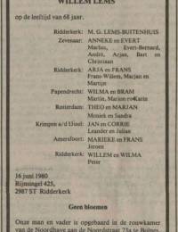 1980-06-19 - Overlijdensadvertentie Willem Lems