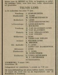 1963-03-09 - Overlijdensadvertentie Teunis Lems