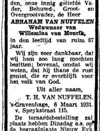 1931-03-06 - Overlijdensadvertentie Abraham van Nuffelen